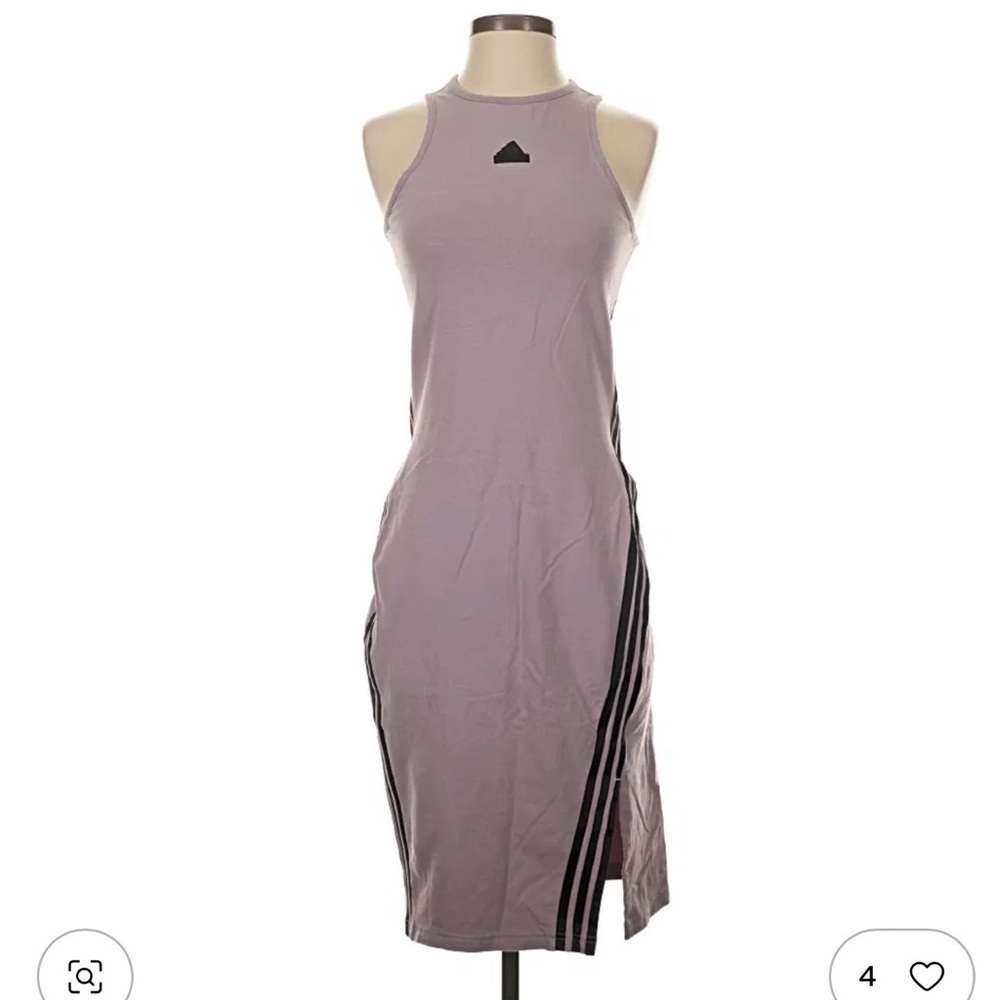 BNWT Adidas FUTURE ICONS 3-STRIPES DRESS Purple Racerback Dress w/ Black Stripes